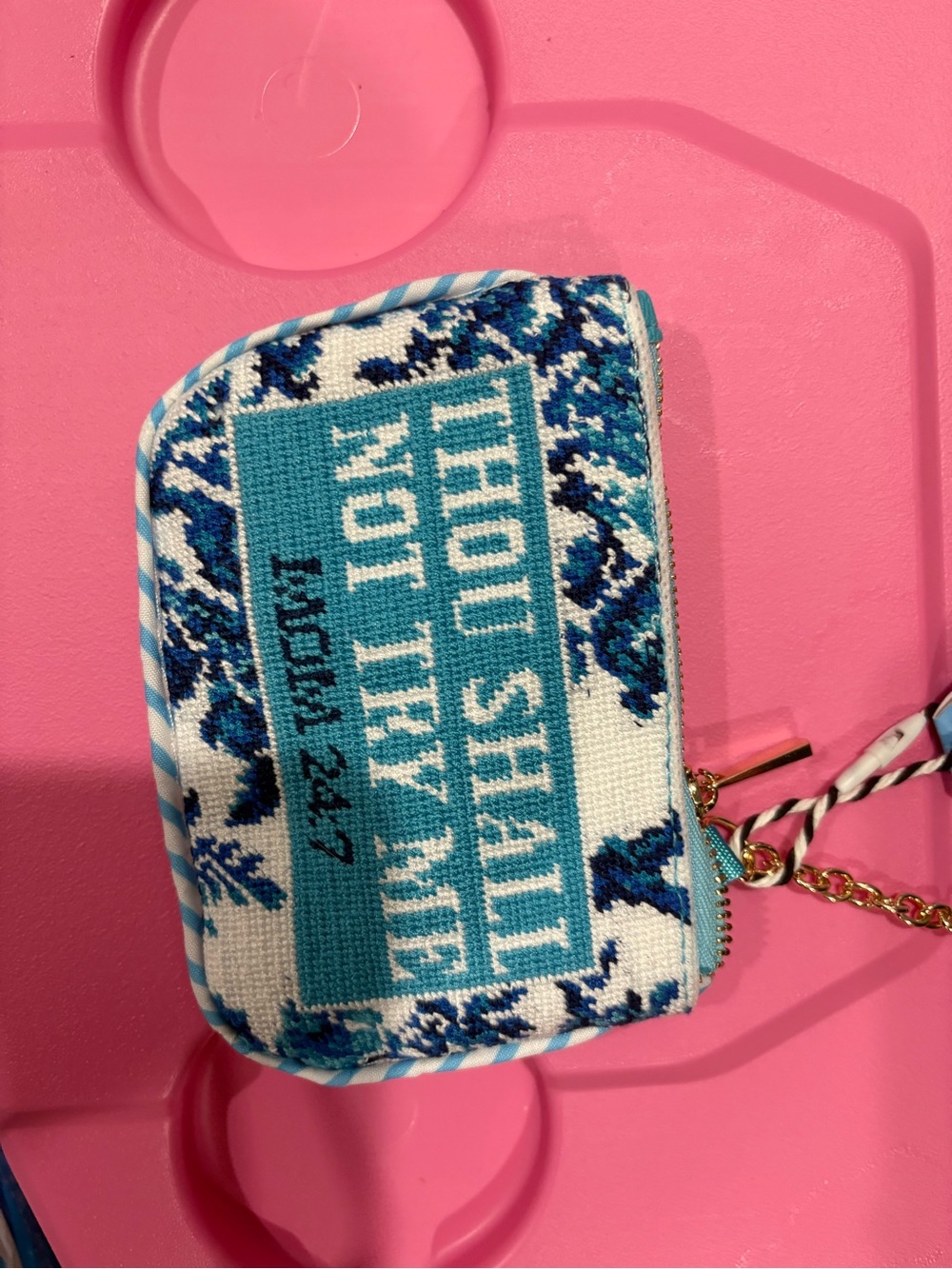 Beach-Style Woven Coin Purse - Blue & White